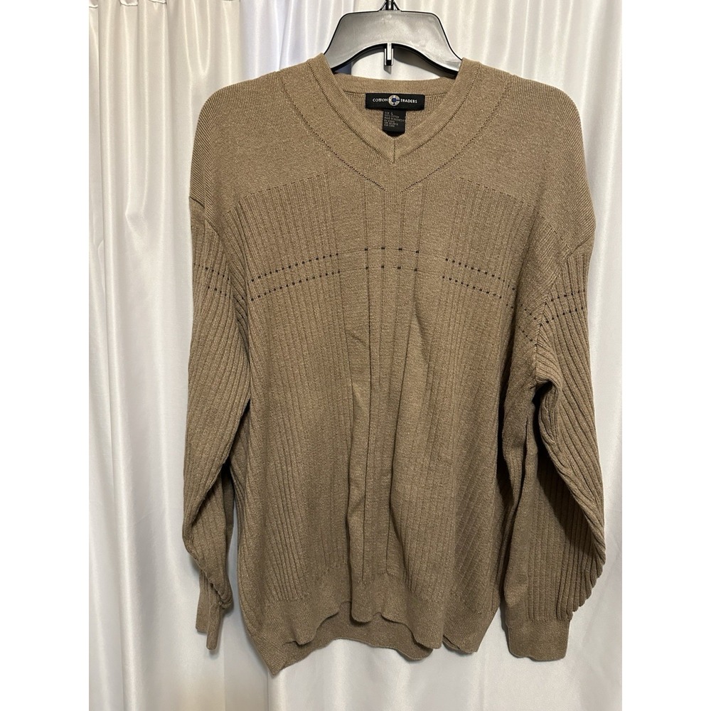 Vintage Cotton Traders Sweater  Mens Size Lg Brown V-neck  Pullover Long Sleeve